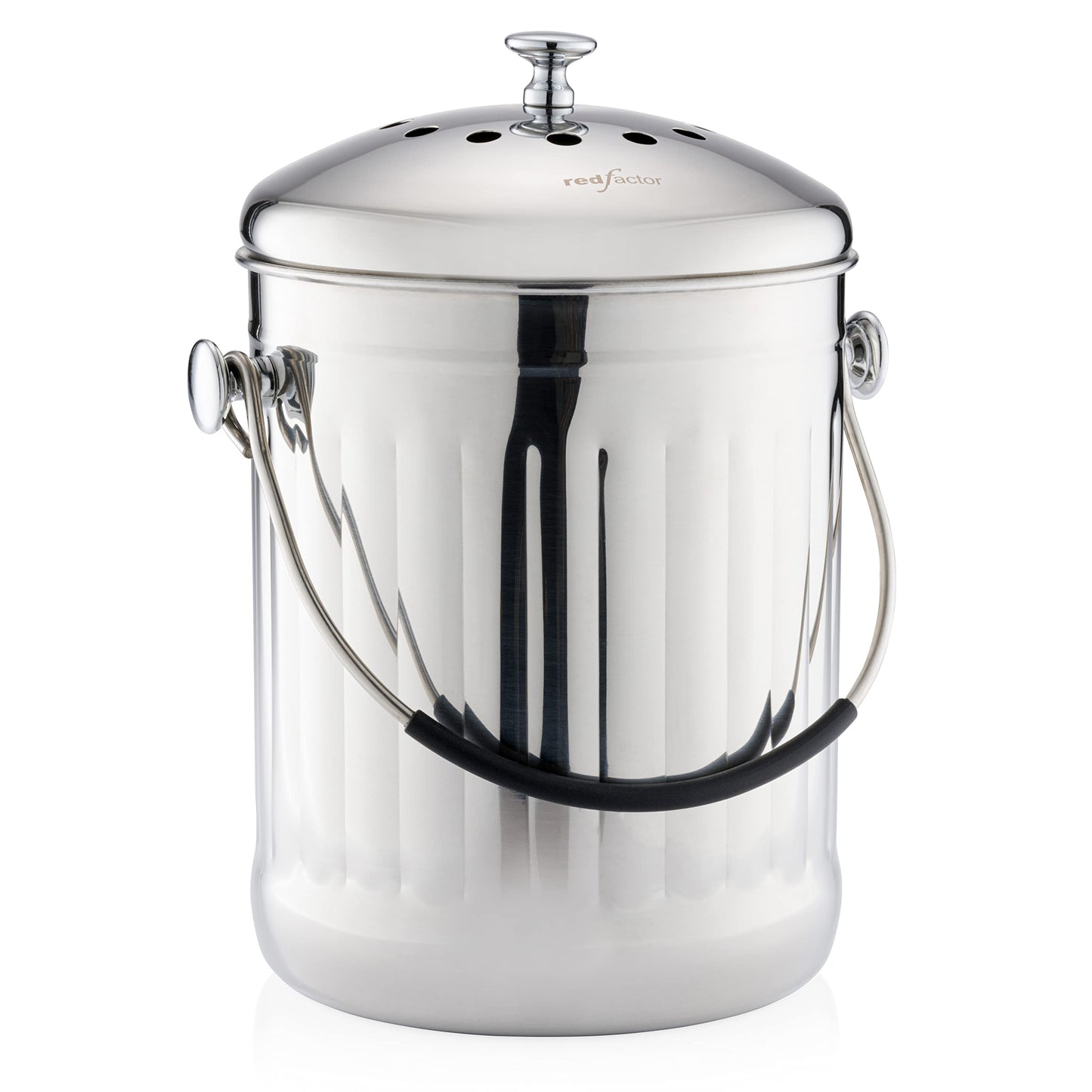 RED FACTOR Premium Compost Bin for Kitchen Countertop - Stainless Steel Food Waste Bucket with Innovative Dual Filter Technology - Includes Spare Filters (Brilliant Steel, 1.3 Gallon)