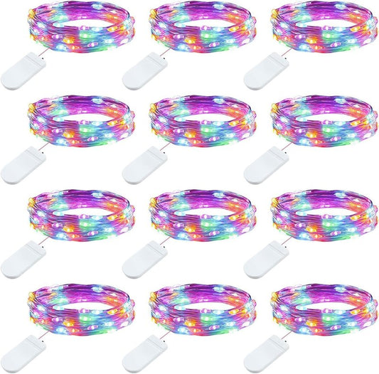 Brightown 12 Pack Multi-Color Fairy Lights Battery Operated - 7ft 20 LED Waterproof Micro Firefly Lights for Christmas Decor, DIY Craft, Wedding Table Centerpieces, Flowers