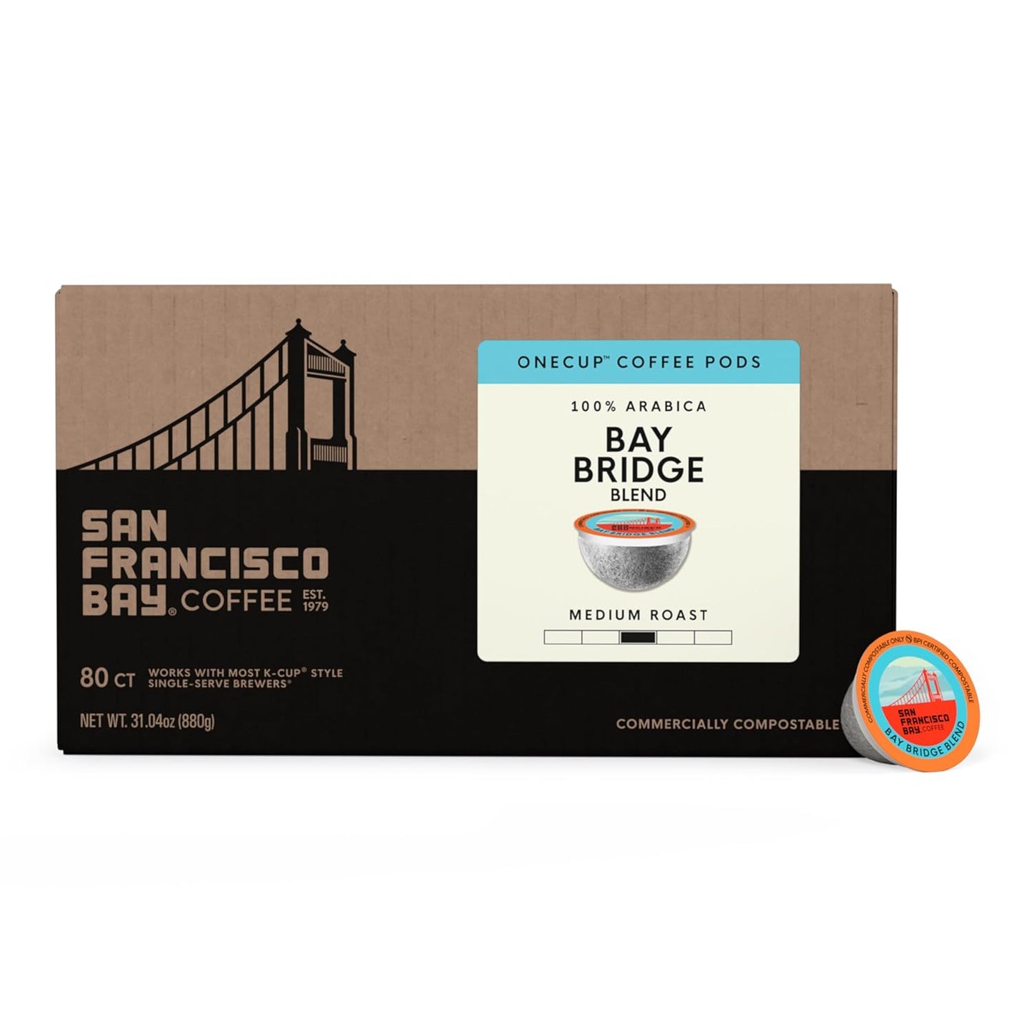 San Francisco Bay K-Cup Coffee Pods - Bay Bridge Blend | Medium Roast, 80 Count, Compostable