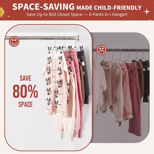 DOIOWN 6-Tier Baby Hangers with Clips - Adjustable Stainless Steel Space-Saving Kids Clothes Organizer