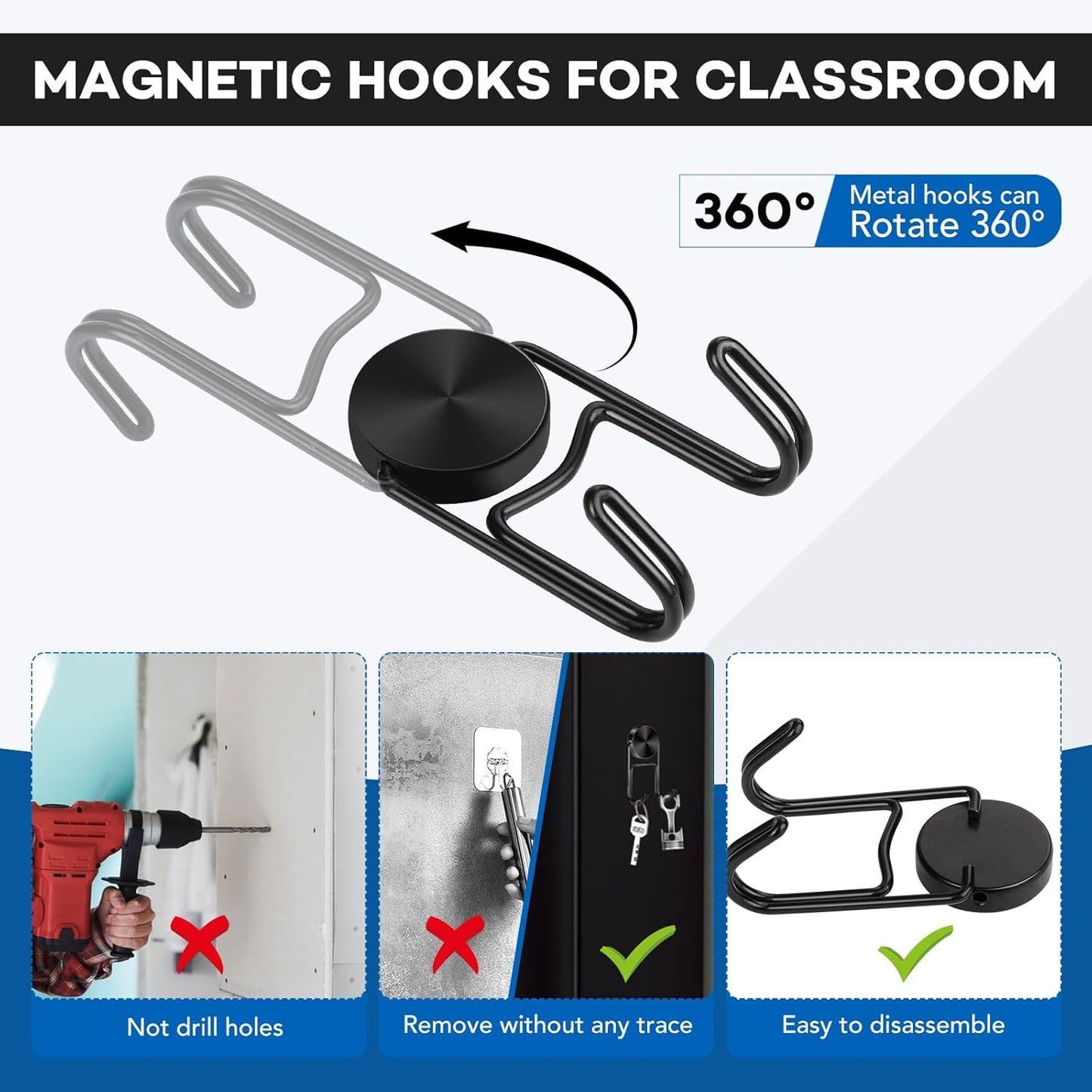 LOVIMAG Magnetic Hooks - Heavy Duty 50lbs+ Magnet Hooks for Cruise & Home | 5 Pcs Black