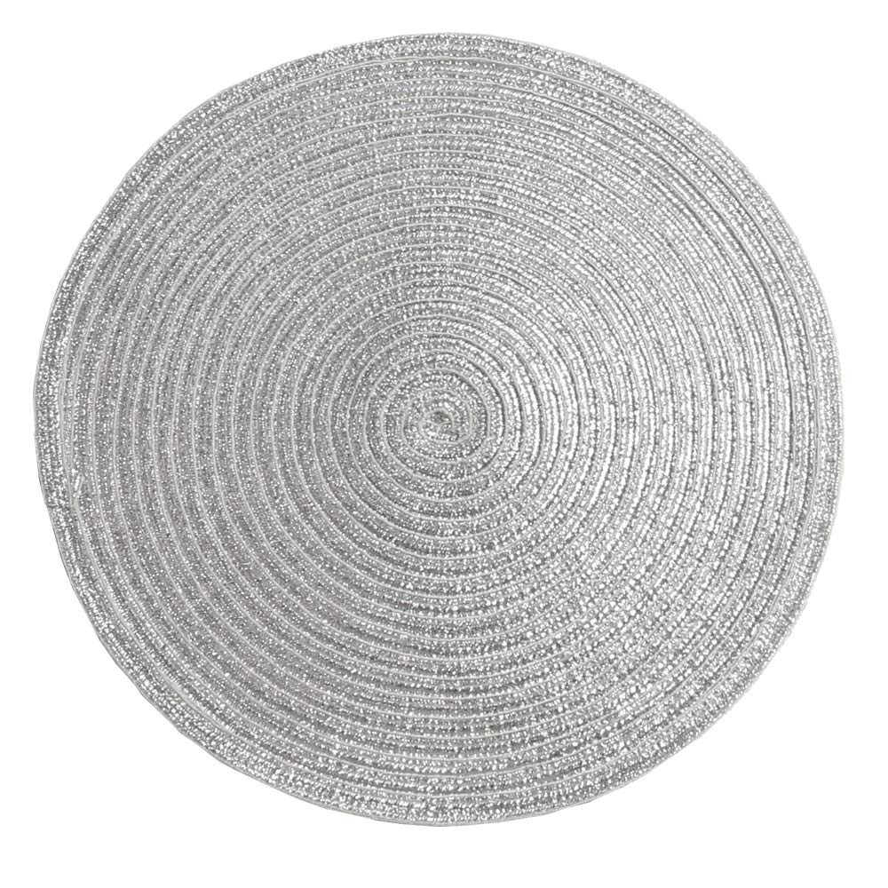 SHACOS Silver Glitter Round Placemats Set of 6 Sparkle Bling Place Mats Glitz Table Mats for Holiday Home Party Wedding Festive Table Decoration (6, Silver)