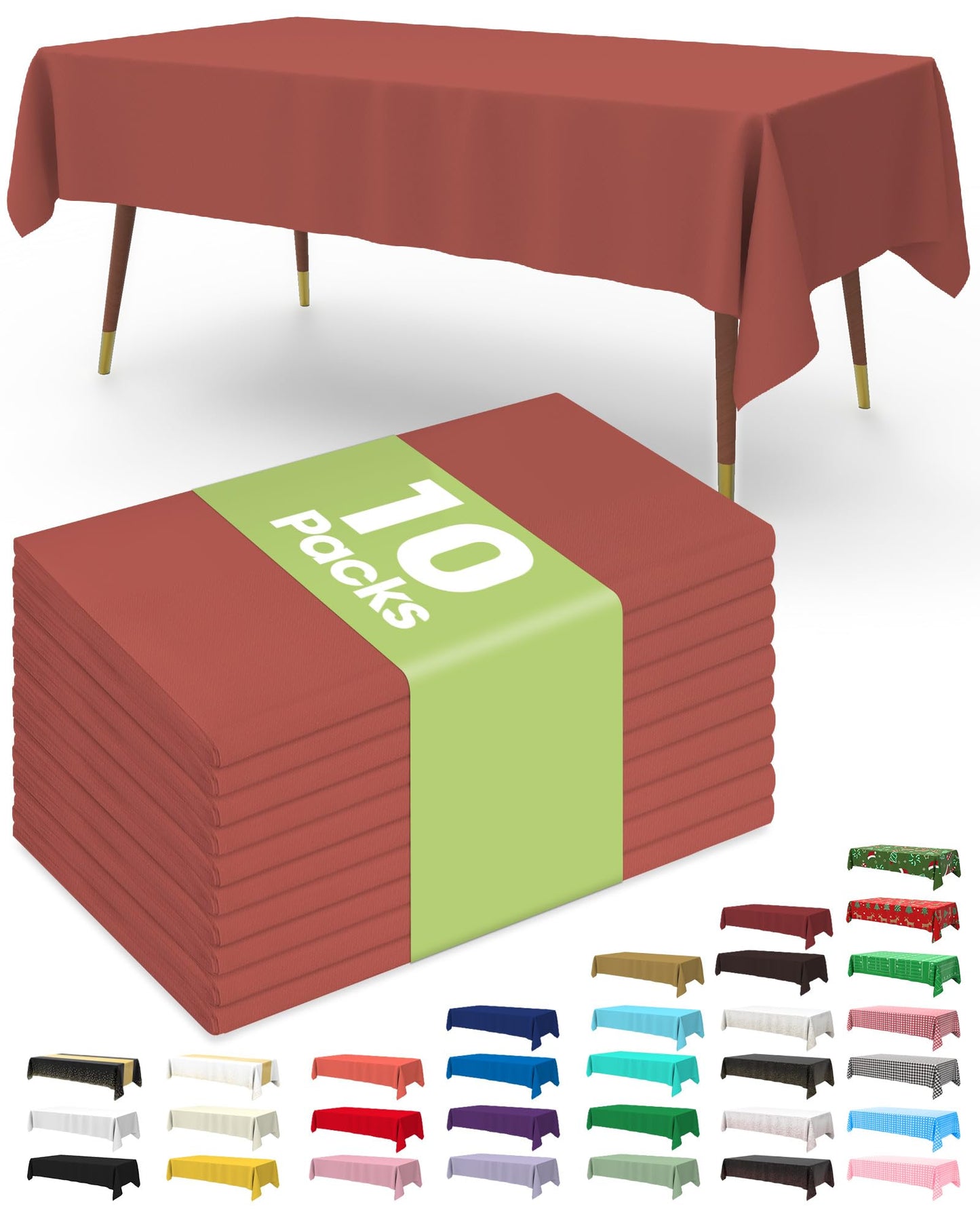 Pureegg Plastic Table Cloth Disposable 10 Pack, 54 x 108 Inch Table Cloths, Party, Thanksgiving Decorations, Harvest, Fall Tablecloths, Rectangle, Plastic Cover, Leakproof & Sturdy, Terracotta