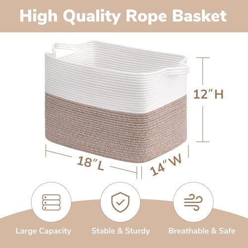 Goodpick Woven Storage Baskets - Rectangle Toy Organizer with Handles | Large 18 x 14 x 12 Inches