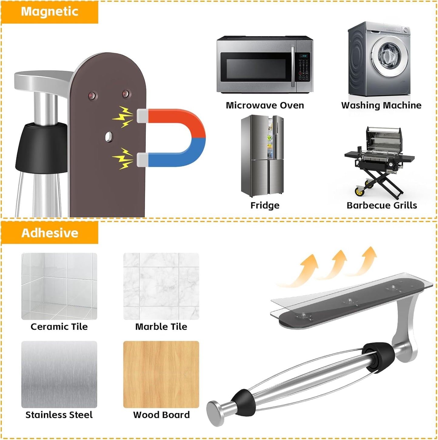 Swaitee Magnetic Paper Towel Holder - No Drill, One-Hand Tear Mechanism, Silver | Self-Adhesive for Kitchen & RV