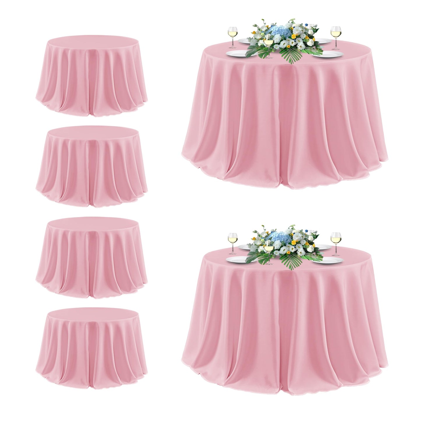 sancua Round Tablecloth 132 Inch Diameter, 6 Pack - Circle Polyester Fabric Table Cloth for Wedding Party Reception Banquet Birthday, Washable Formal Table Cover (Fit 54-96 Inch Tables), Pink