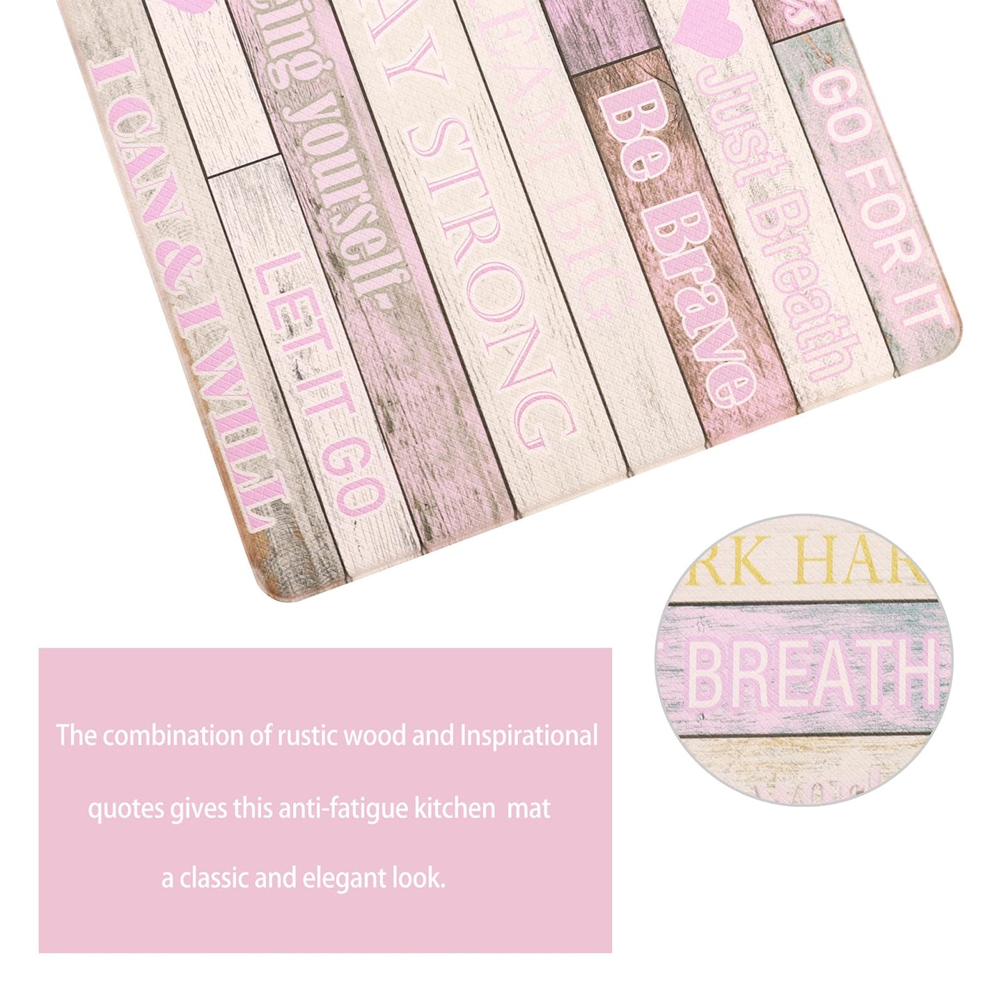 PCSWEET HOME Inspirational Positive Quotes Kitchen Mats for Floor Pink Anti Fatigue Mats for Kitchen Floor Cushioned Waterproof Pink Kitchen Decor Set