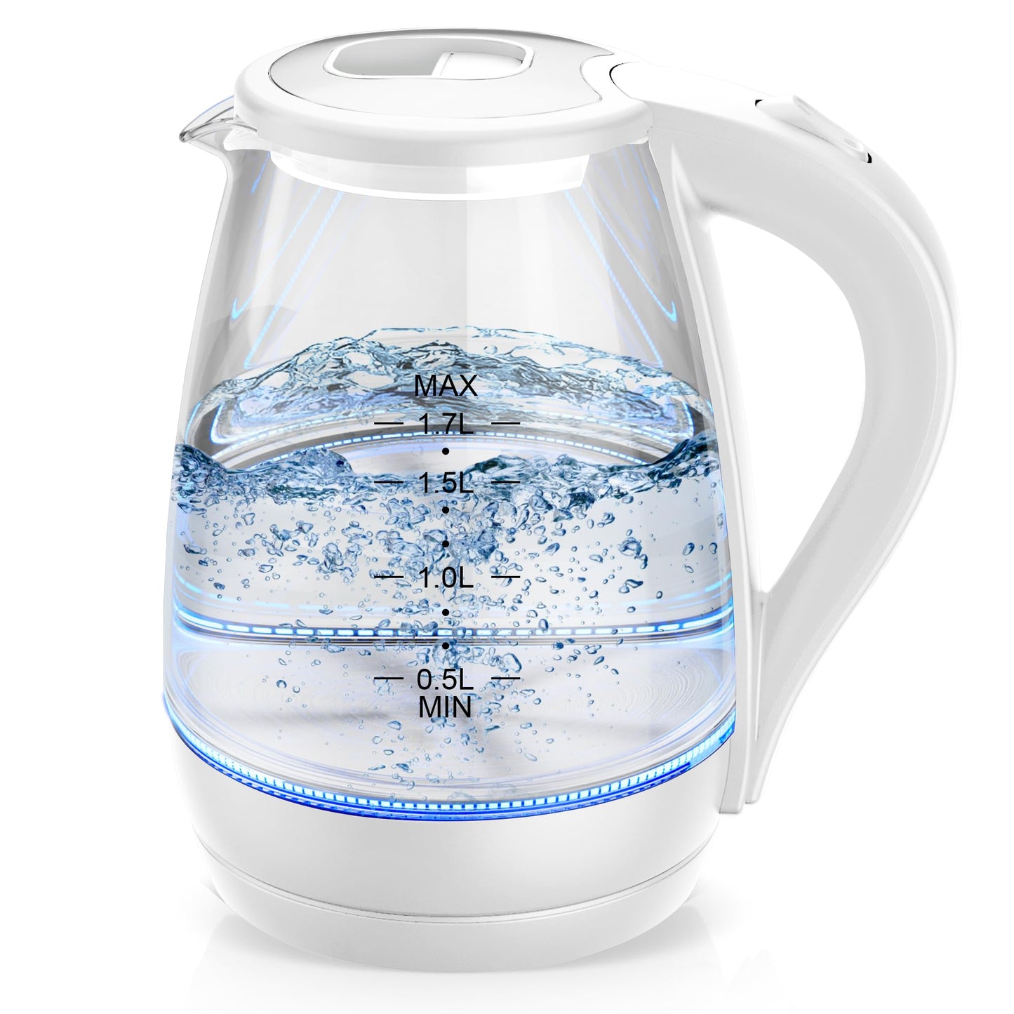 KEINVE Electric Kettle, 1.7L Tea Kettle & Hot Water Boiler for Coffee & Tea, Water Heater & Teapot, Automatic Shut Off, Borosilicate Glass, 1200W (White)