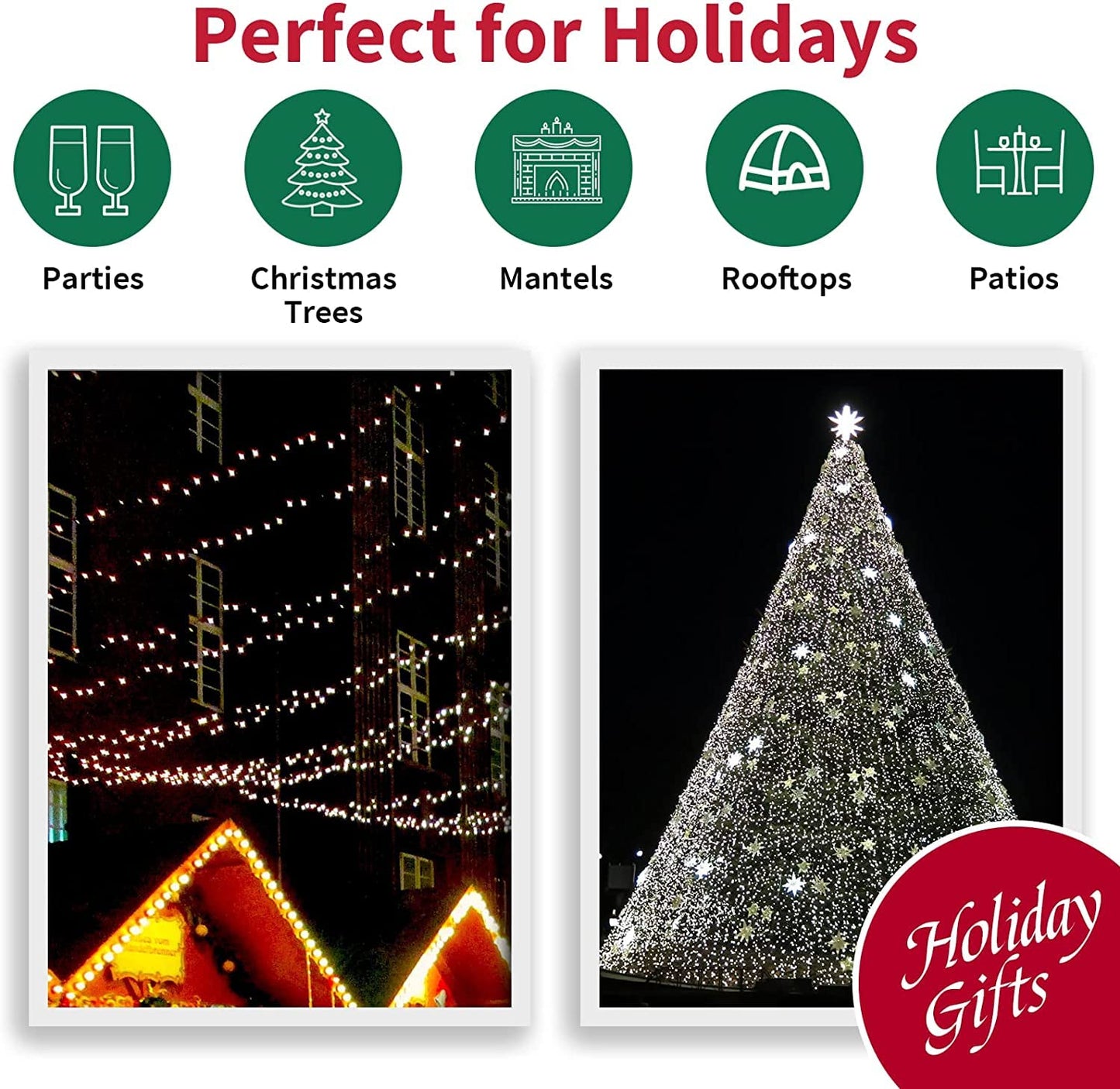 LAMPHOME 21.6FT 100 Mini LED String Lights, White Christmas Lights, White LED Lights, String Lights Indoor Outdoor for Home Holiday Party Wedding Independence Day Patriotic Decor