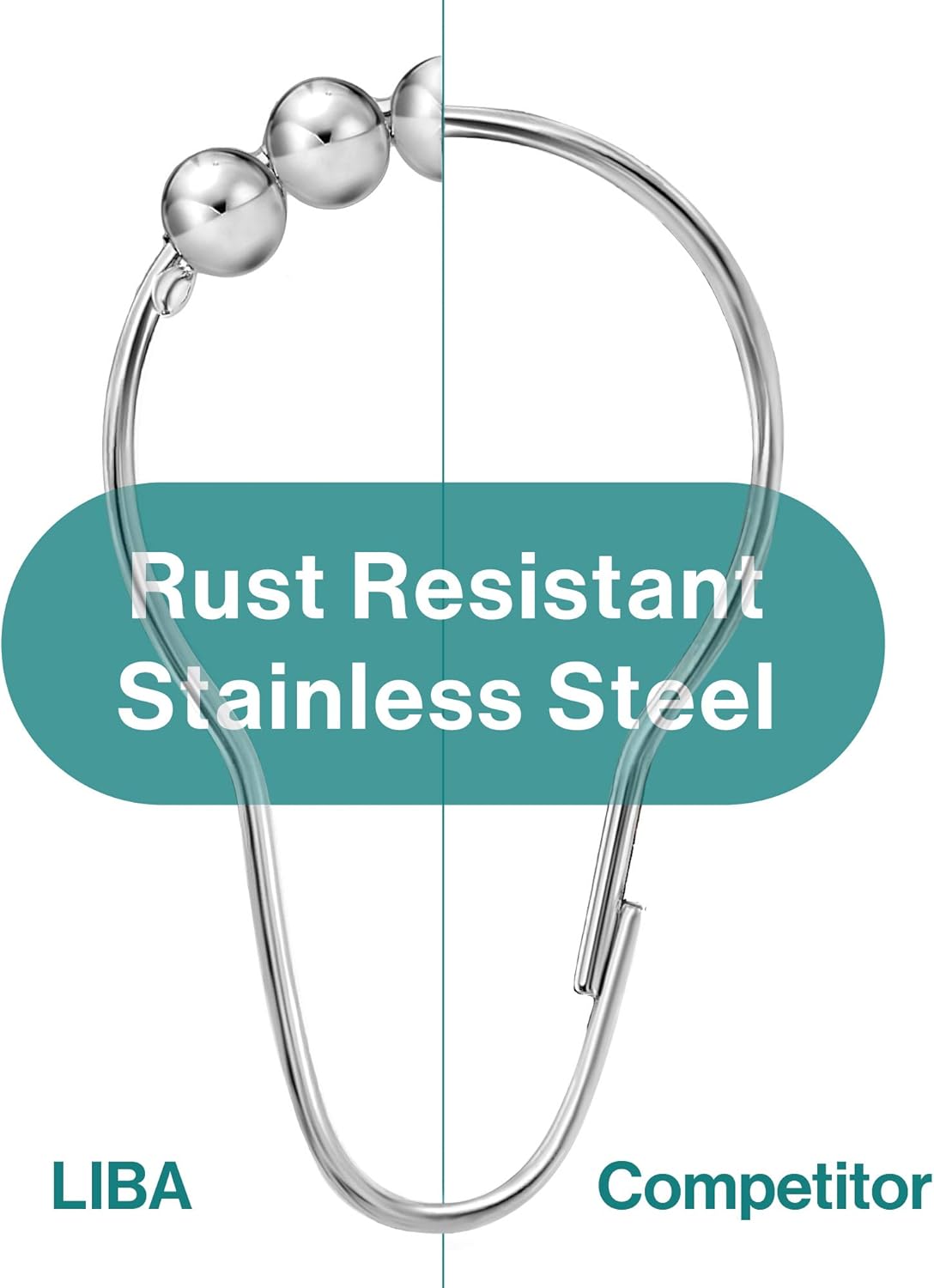 LiBa Shower Curtain Rings - Rustproof Stainless Steel Hooks with Nickel Chrome Finish | Set of 12