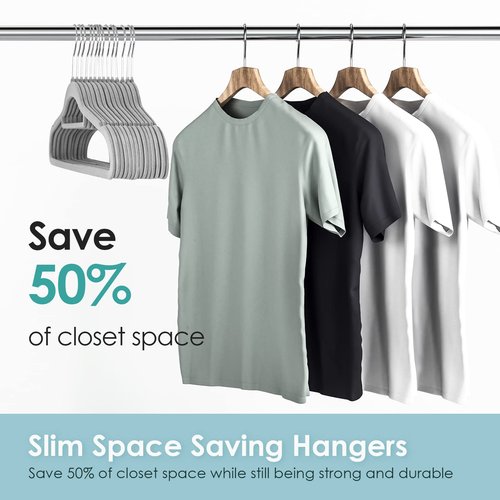 DUDUCOFU Velvet Hangers Non Slip Felt Hangers, 50 Pack Grey Velvet Clothes Hangers Space Saving Slim with 360 Degree Swivel Hook for Suits Coats, Jackets, Pants, and Dress Clothes