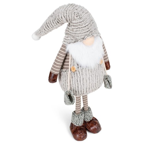 Corduroy Standing Gnome Grey Stripe 26.5 inch Plush Fabric Christmas Figurine