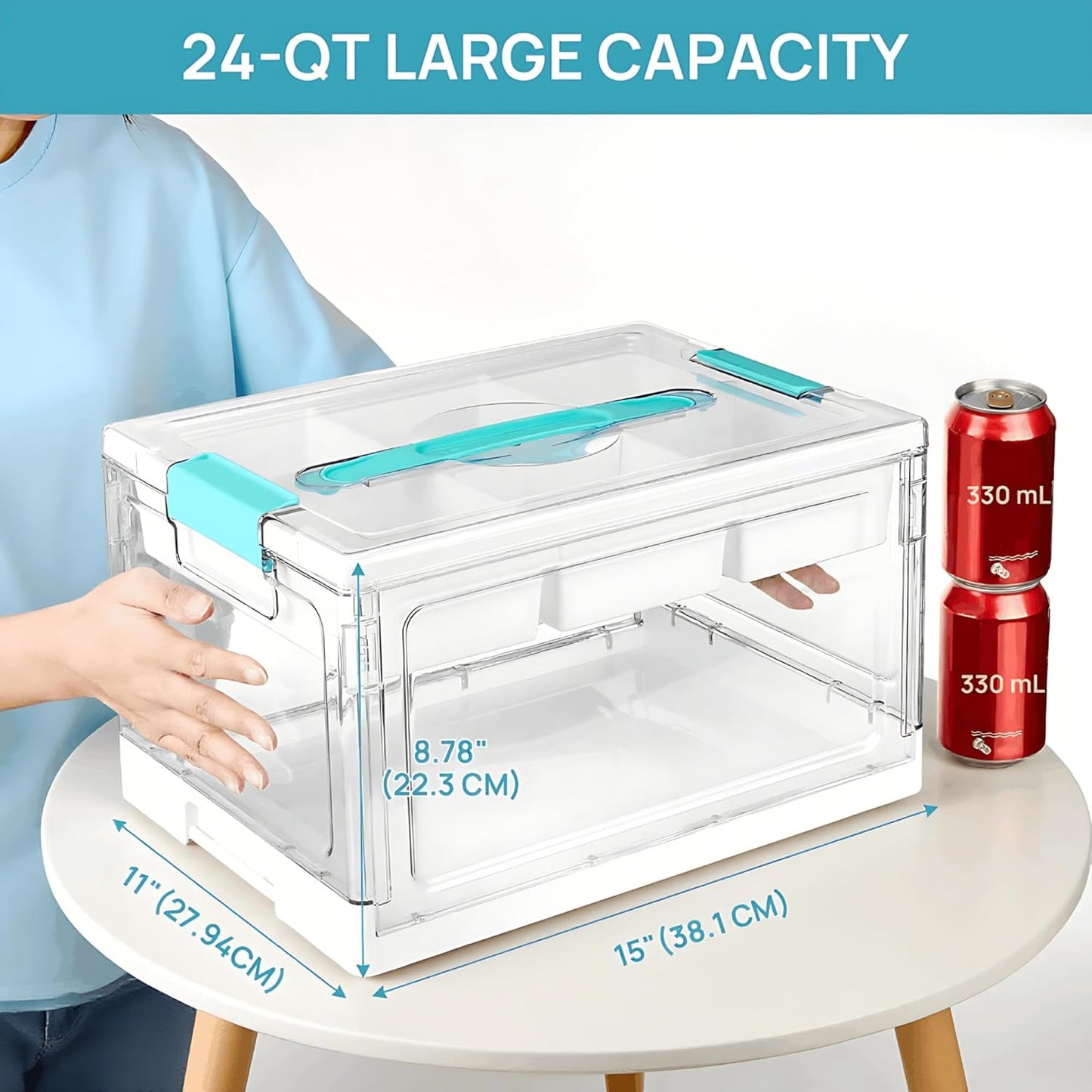 Vtopmart 24 QT Clear Plastic Craft Organizer - Removable Trays & Dividers for Art Supplies | Ideal Storage Solution