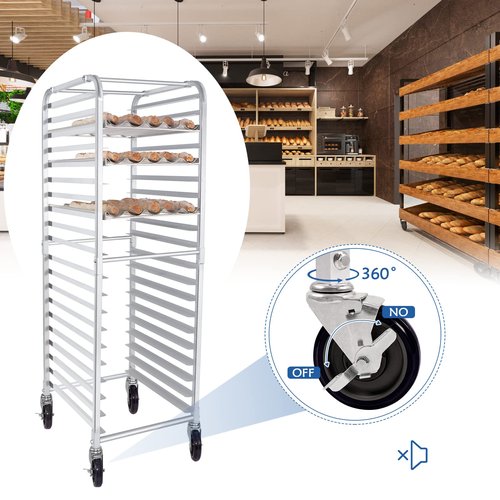 HARDURA 20 Tier Bun Pan Rack, Bakery Rack with Casters, NSF Home Commercial Kitchen, Aluminum Storage Cooling Sheet Pan Rack,20"x26"x69"H