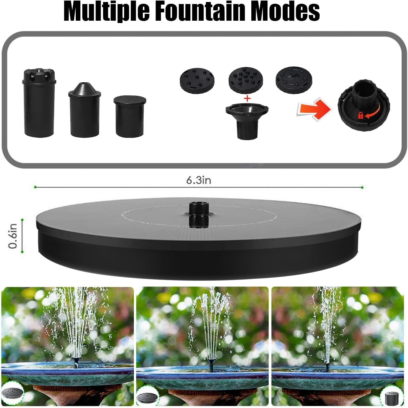 Skiennix Solar Bird Bath Fountain Pump - 1.4W Solar Powered with 6 Nozzles for Garden & Pond