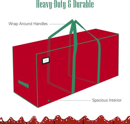 Cosy Family Christmas Tree Storage Bag - Durable Extra Large 7.5 ft Heavy Duty Design with Reinforced Handles & Dual Zippers - Red