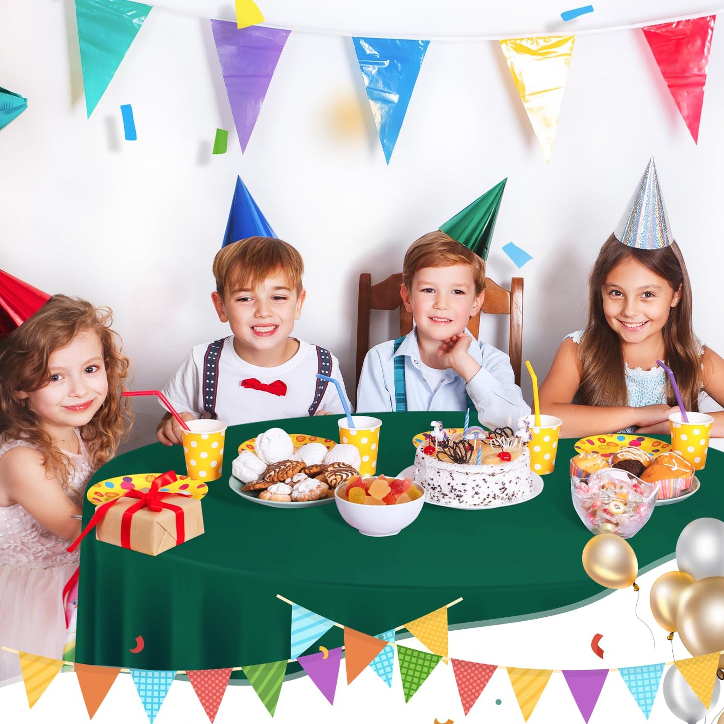 Dark Green 6 Pack Plastic Table Cloth 84", Disposable Round Tablecloth Table Cover, Plastic Tablecloths for Parties