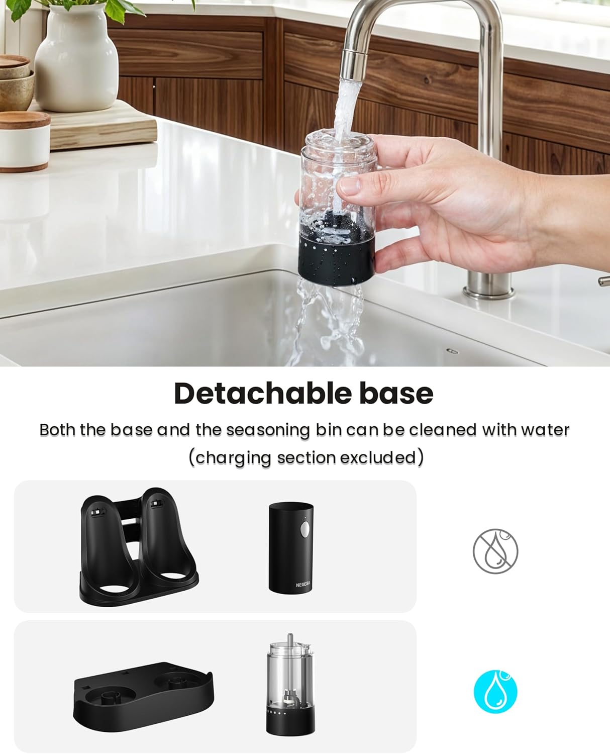 Skiennix Electric Salt and Pepper Grinder Set - Rechargeable Automatic Shakers with LED Light & Adjustable Coarseness, Black
