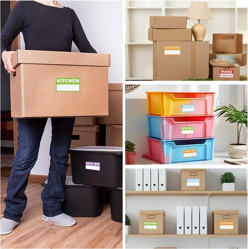 Home Moving Labels - 300 Count Color-Coded Packing Stickers | 3.5"x2" Writable Areas, Includes Fragile & Blank