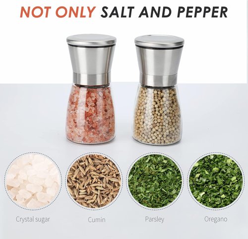 Ebaco Salt and Pepper Grinder Set - Adjustable Coarseness Refillable Stainless Steel Mills | 6oz (2 Pack)