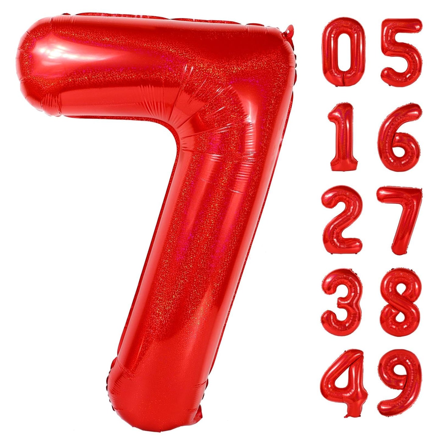 Laser Red 7 Balloon, Number Balloons 40 Inch, 7th Birthday Decorations for Girls Kids, Party Decoration for Women, Number 7 Balloon