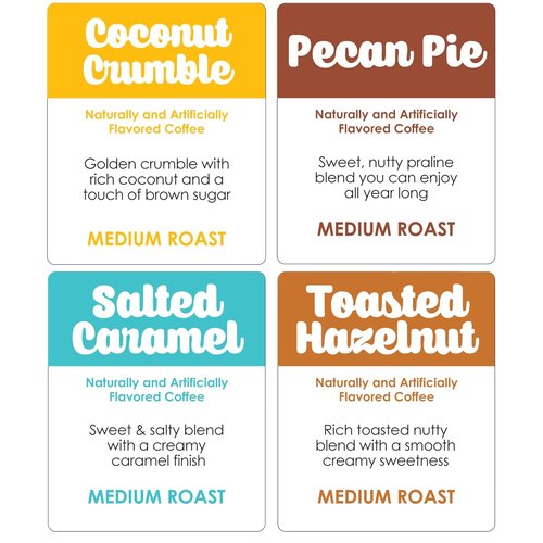 Donut Café Gourmet Coffee Variety Pack - Medium Roast Flavors: Pecan Pie, Coconut Crumble, Salted Caramel, Toasted Hazelnut | 80 Single Serve Pods for Keurig K-Cup Brewers