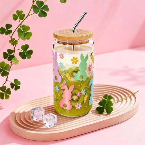 Honxicur Happy Easter Gifts Set for Women Sister Teens Adults Stuff, Easter Basket Stuffers with 16oz Glass Cup, Scented Candles, Bracelet, Makeup bag & Socks, Self Care Gifts for Women
