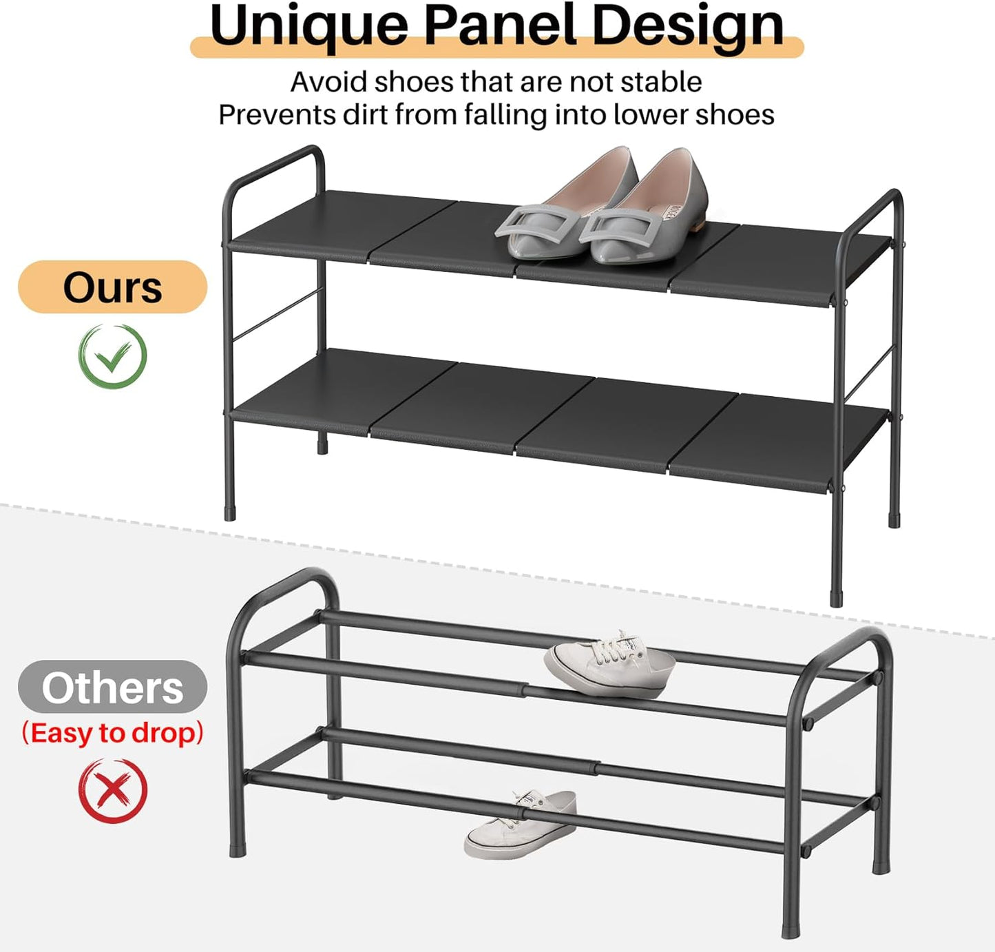 Kitstorack Expandable Shoe Rack - 2-Tier Adjustable Metal Organizer for Small Spaces | Easy to Clean & Soil Detachment Prevention