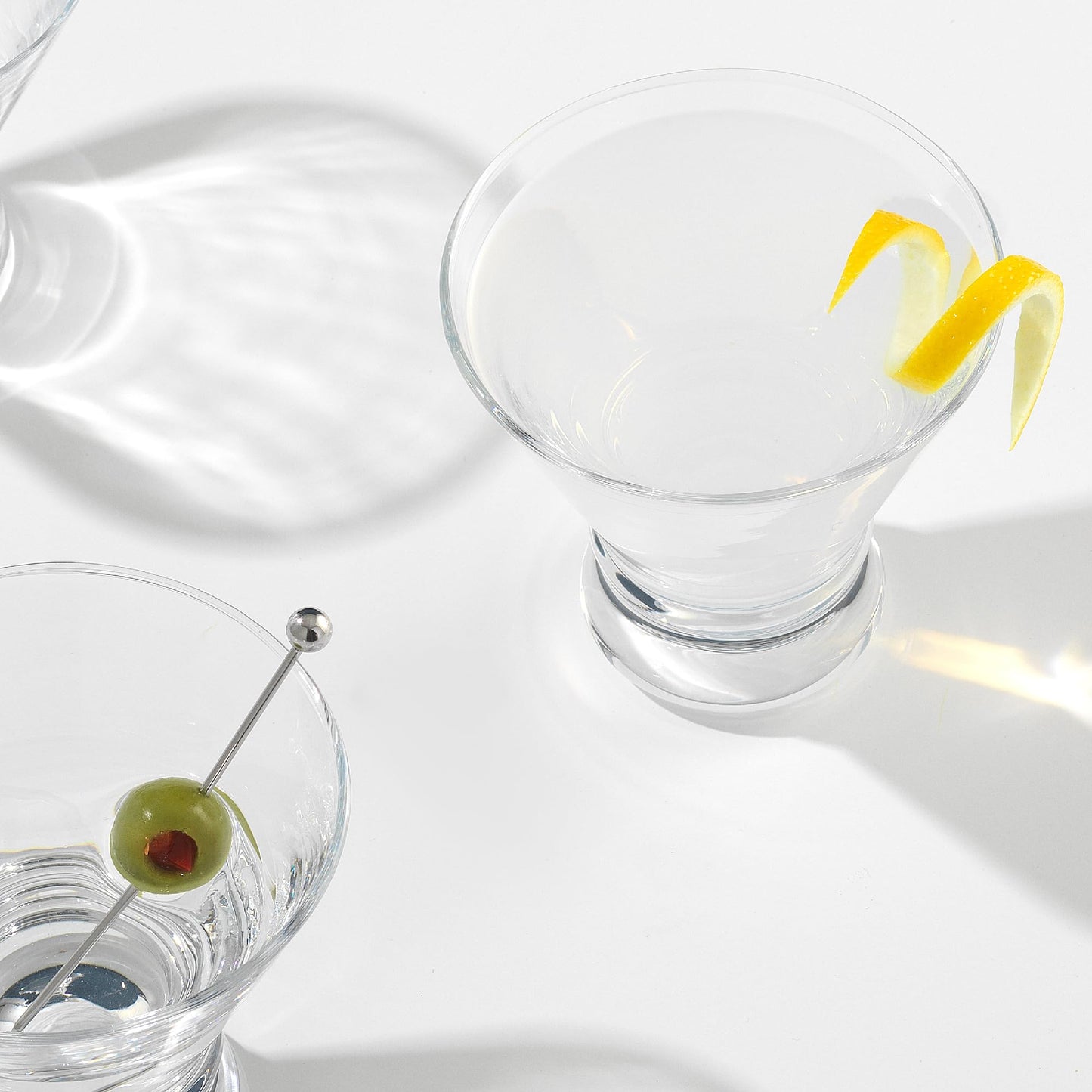 JoyJolt Afina Stemless Martini Glasses Set of 4, 8.5oz Liquor Drinking Glasses for Cocktail and Margarita, Bar Glass Cups, Glass Dessert Cups