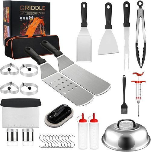 Blackstone Griddle Accessories - 30PCS Grilling Set with Spatula, Basting Cover & Egg Rings for BBQ & Camping