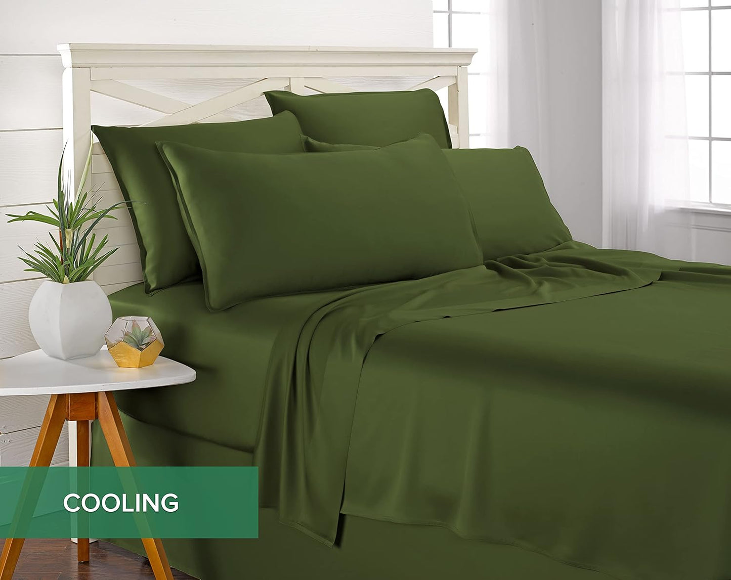Pure Bamboo Split King Sheets - 100% Organic Viscose Bed Sheet Set, Soft & Cooling, Pesto Color