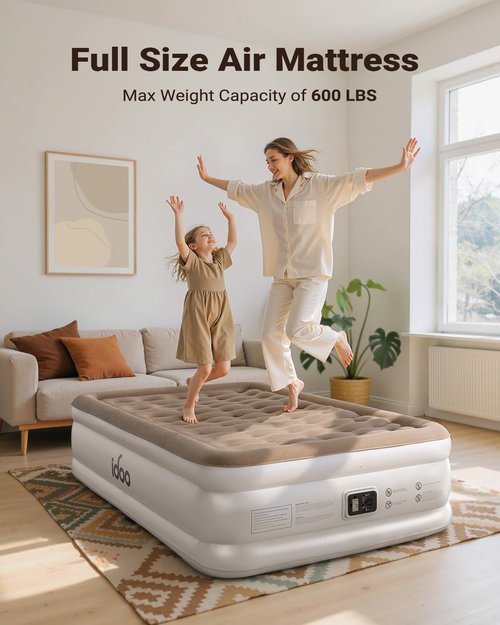iDOO Air Mattress - Full Size Inflatable Bed with Built-In Pump | Portable & Durable for Camping and Home