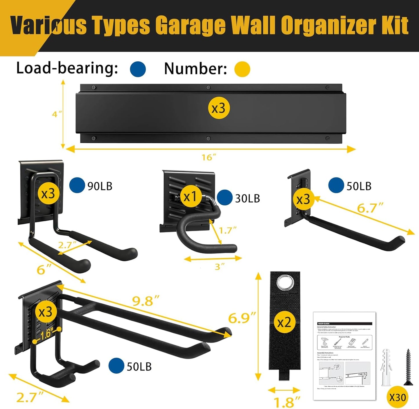 KOFANI Heavy Duty Garage Wall Organizer - 700LB Capacity | 48-Inch Adjustable Tool Rack for Yard Storage