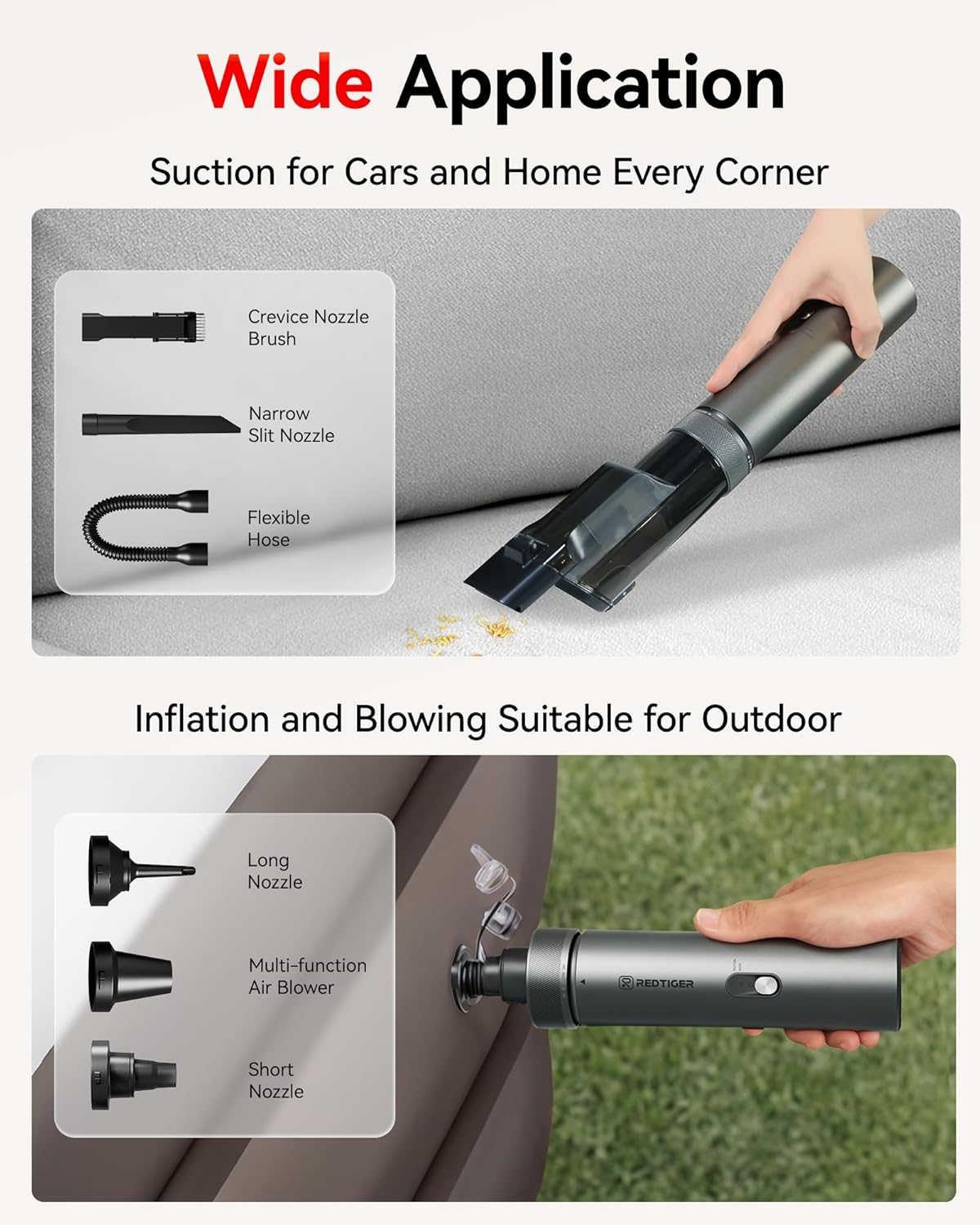 REDTIGER Cordless Car Vacuum - 21000PA Portable Handheld Cleaner with 70 Min Runtime | Lightweight 4-in-1 Design