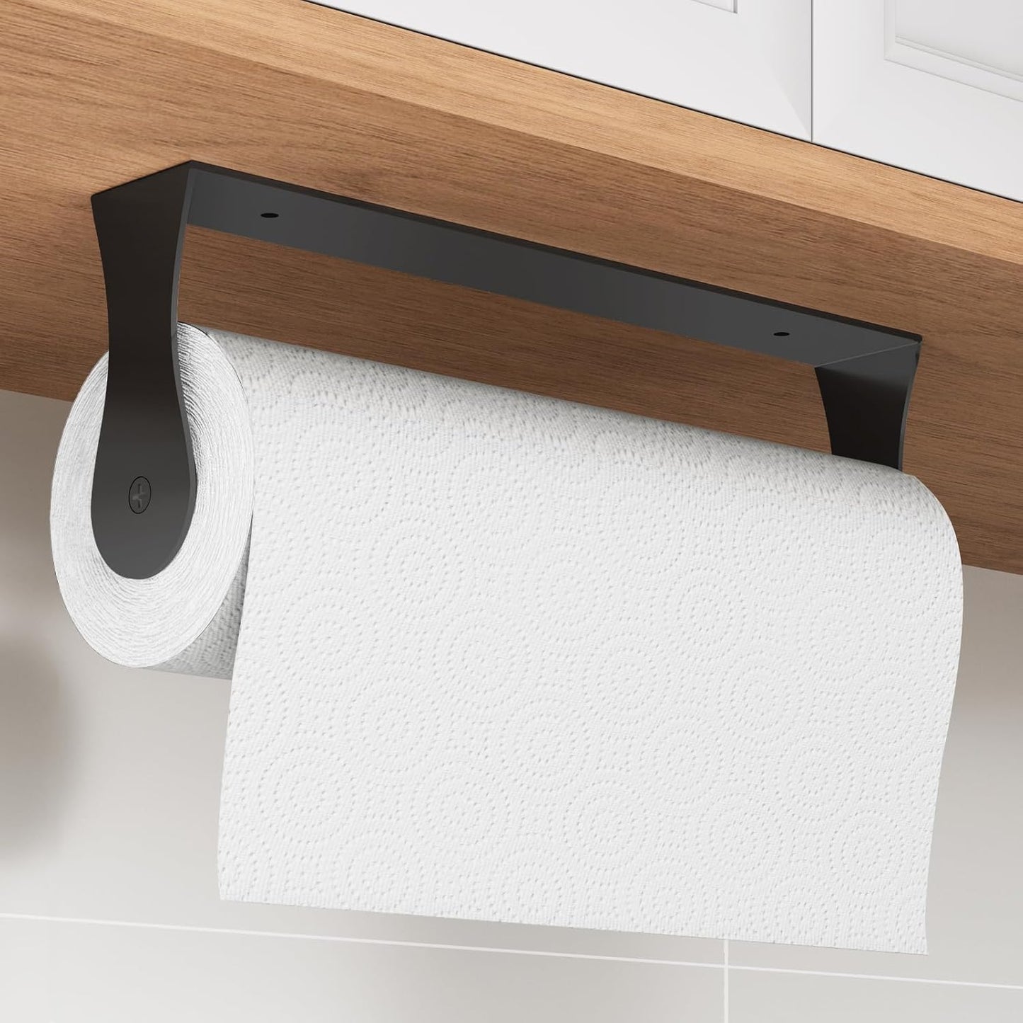 Stainless Steel Paper Towel Holder by [Brand Name] - Under Cabinet Wall Mount | Black Adhesive Design for Kitchen & Bathroom