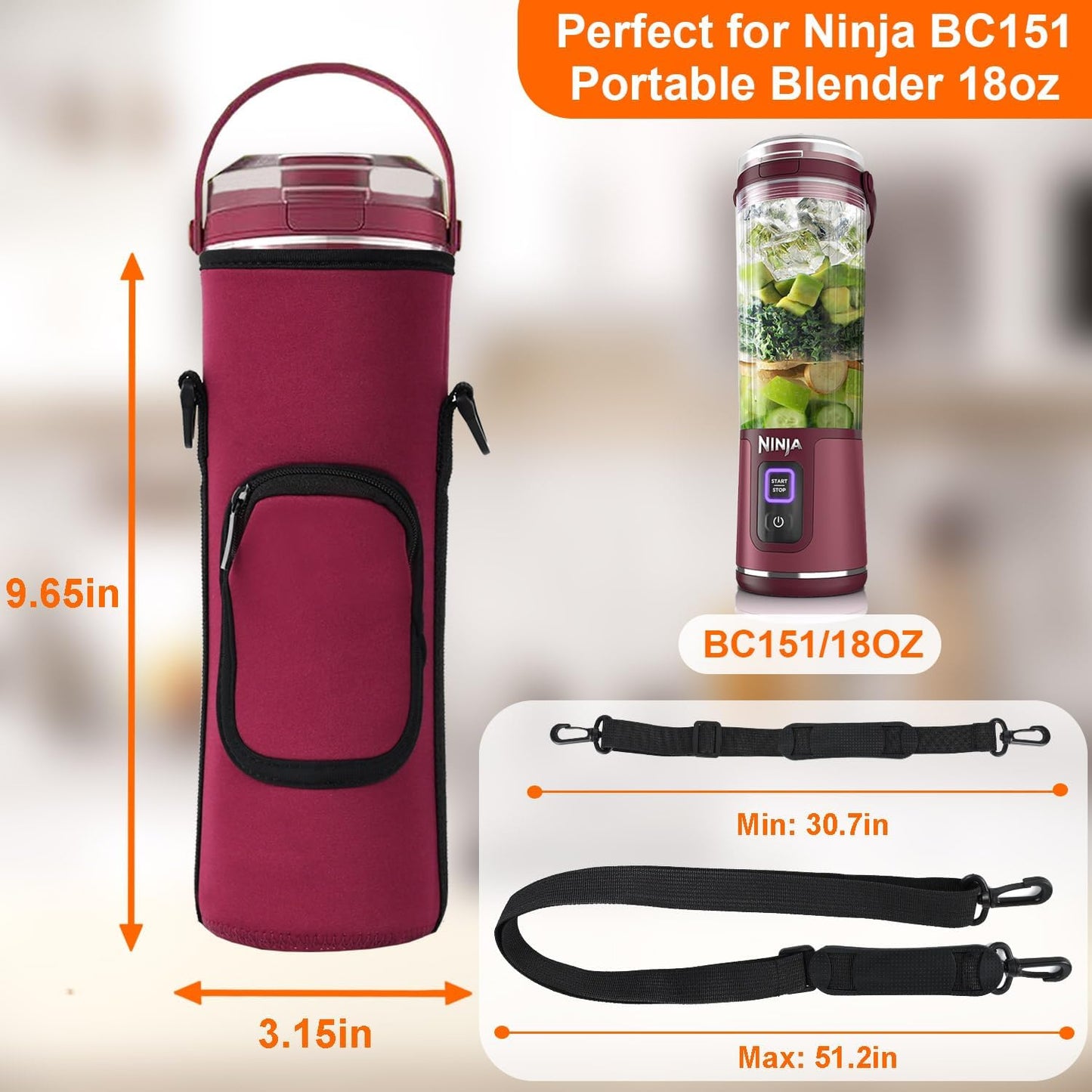 Ninja Storage Bag - Portable Blender Dust Cover Sleeve with Accessory Pocket | Burgundy