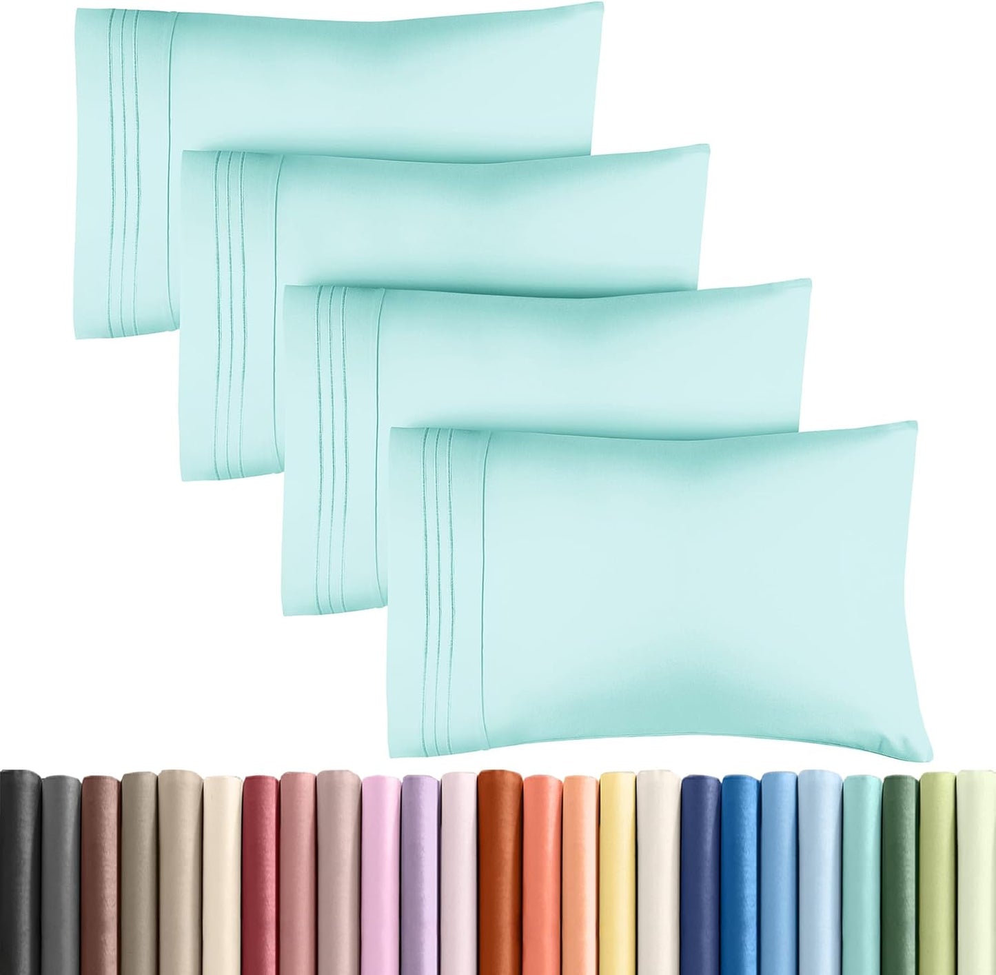 Skiennix Queen Pillow Cases Set of 4 - Ultra Soft Hotel Quality - Wrinkle Free & Fade Resistant - Spa Blue
