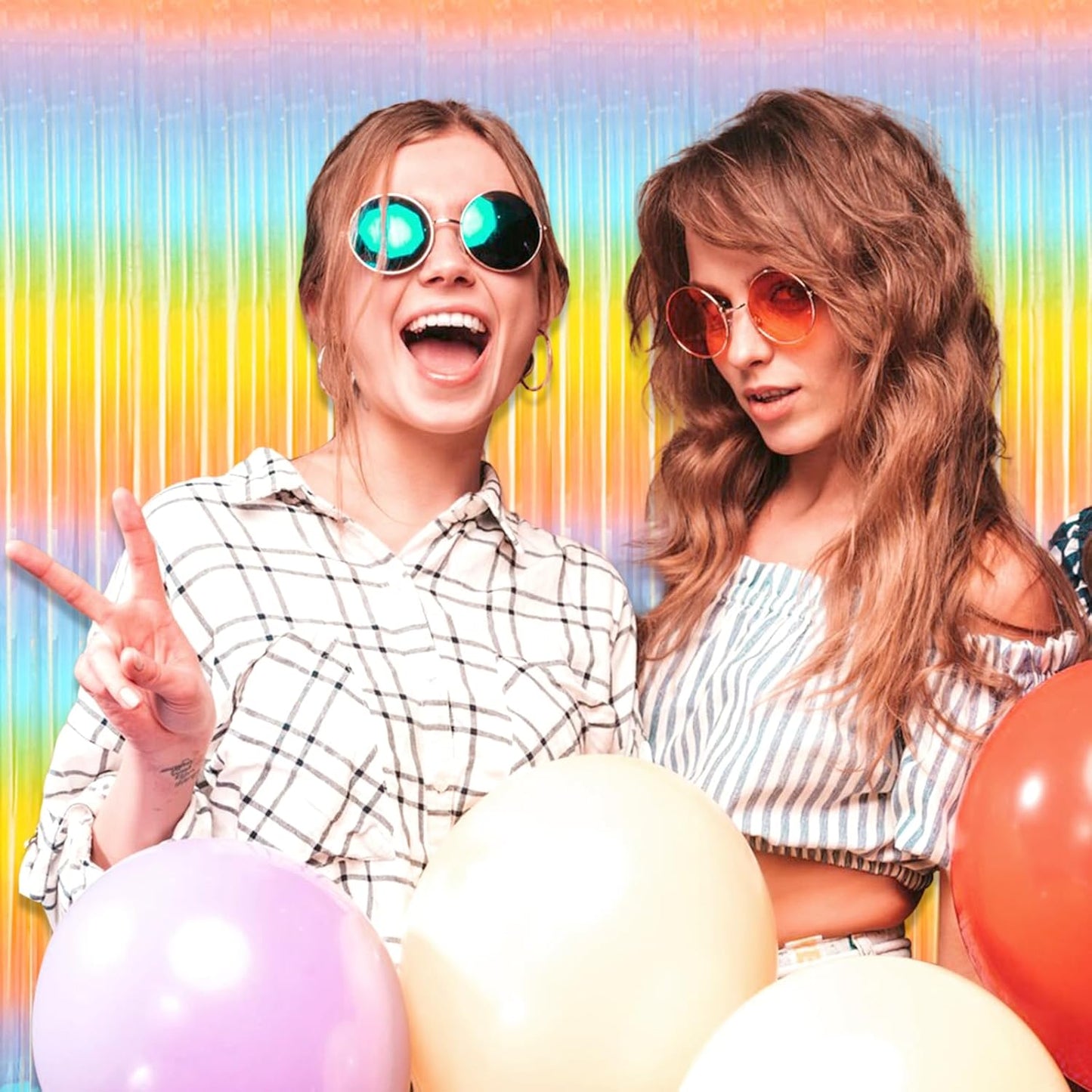 Rainbow Foil Fringe Curtain Backdrop by [Brand Name] - 3 Pack Metallic Tinsel Streamers | 3.28Ft x 8.2Ft for Parties & Events
