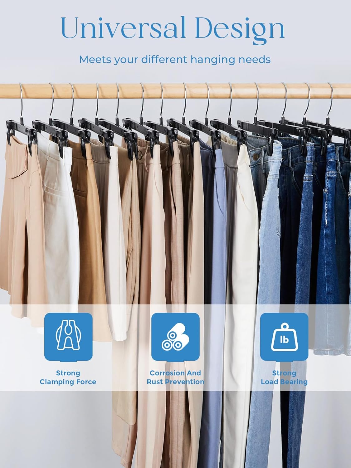 Smartor Pants Hangers - 30 Pack Black Clips with 360° Hooks for Heavy-Duty Trousers & Skirts | 12 Inch