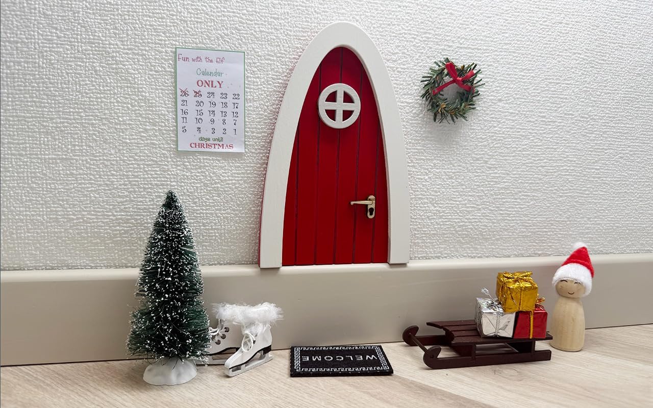 Tonttuovi Christmas Elf Door Kit - Wooden Elf Door with Accessories & Miniature Tree | 24 Days of Holiday Fun