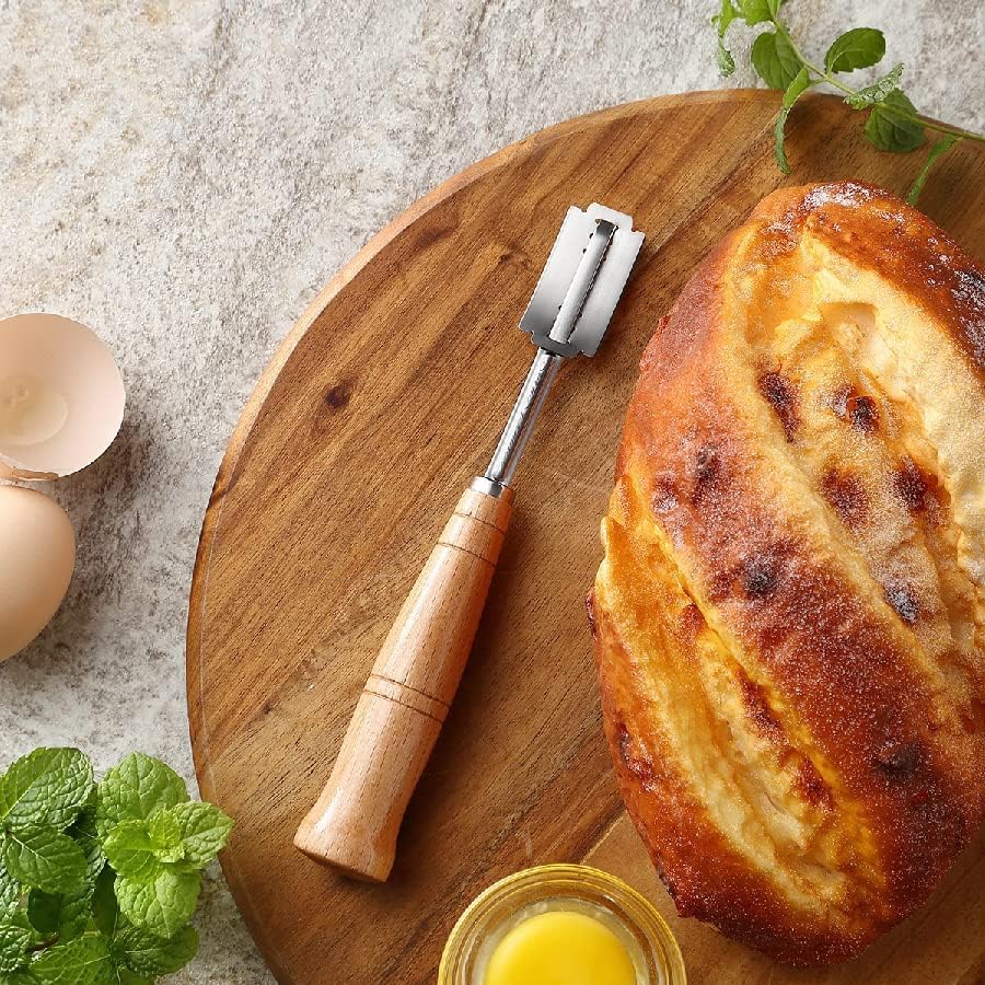 Saint Germain Bakery Round Banneton Proofing Basket and Bread Lame Set – 9 Inch Natural Rattan Bread Basket with Liner, 10 Blades & Leather Cover – Sourdough Baking Kit Gift for Beginners and Bakers