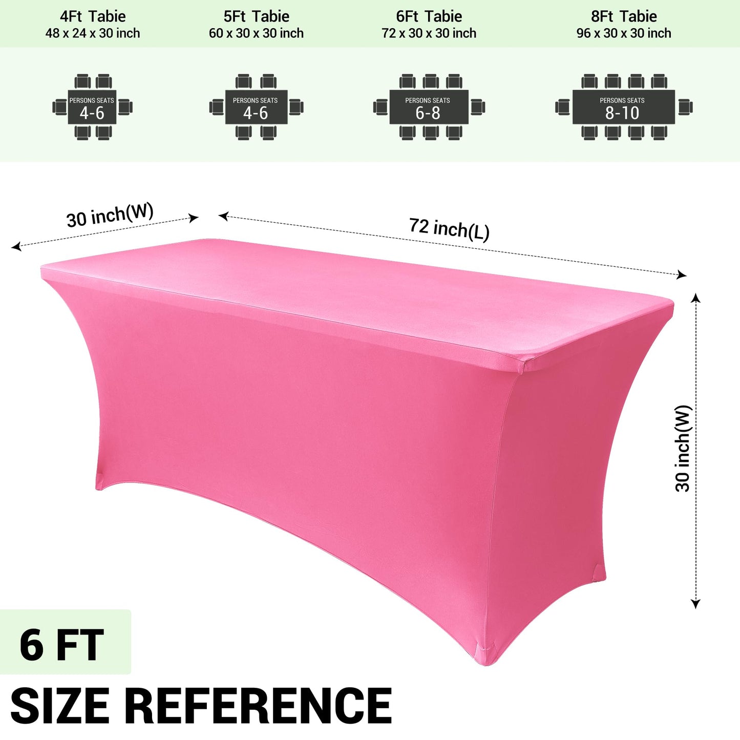 Obstal 6ft Stretch Spandex Table Cover for Standard Folding Tables - Universal Rectangular Fitted Tablecloth Protector for Wedding, Banquet and Party, 72L x 30W x 30H Inches, Dark Pink, 2pc