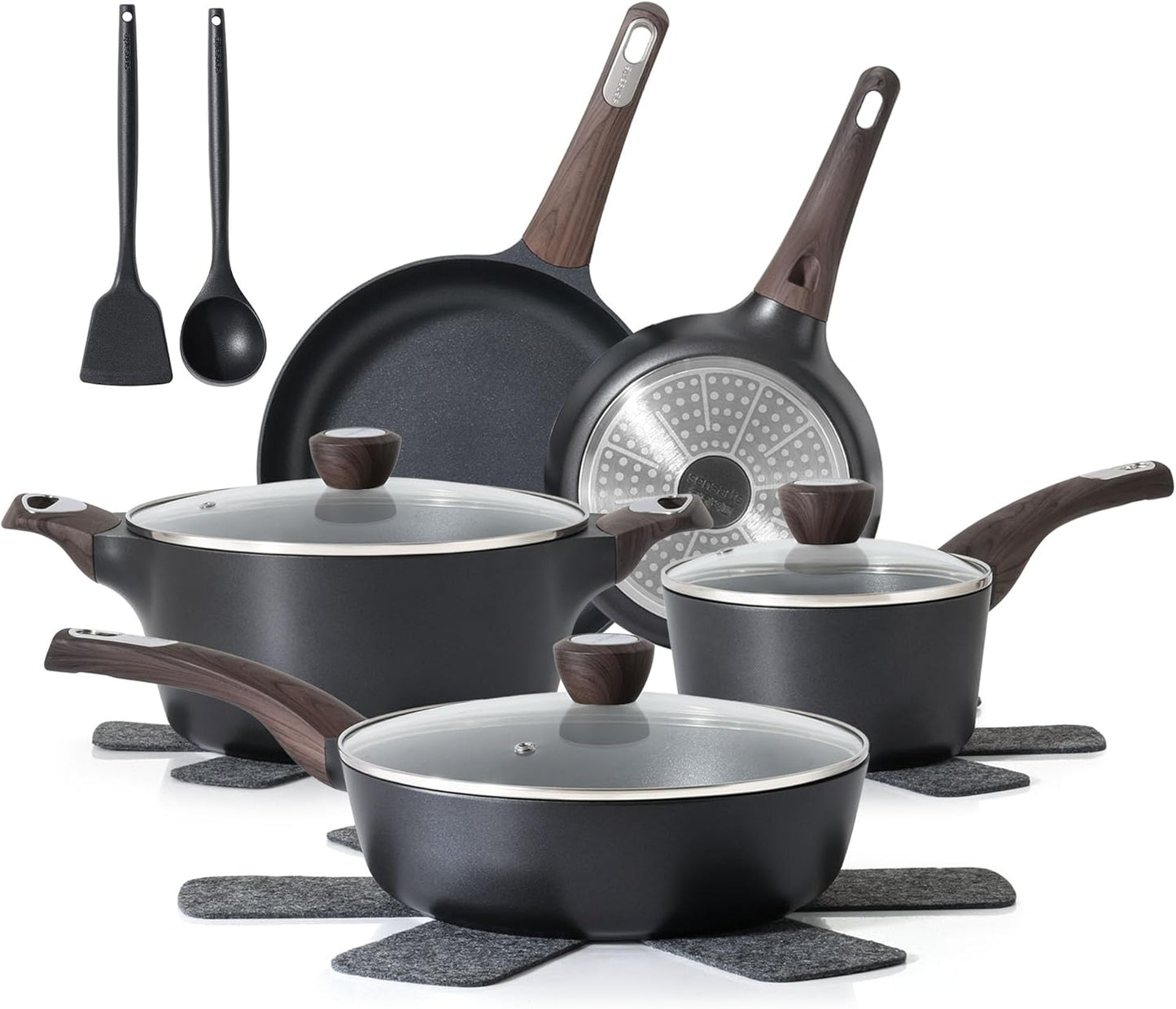 SENSARTE Non-Stick Cookware Set - 14-Piece Healthy Induction Pots and Pans | PFOA-Free, Black