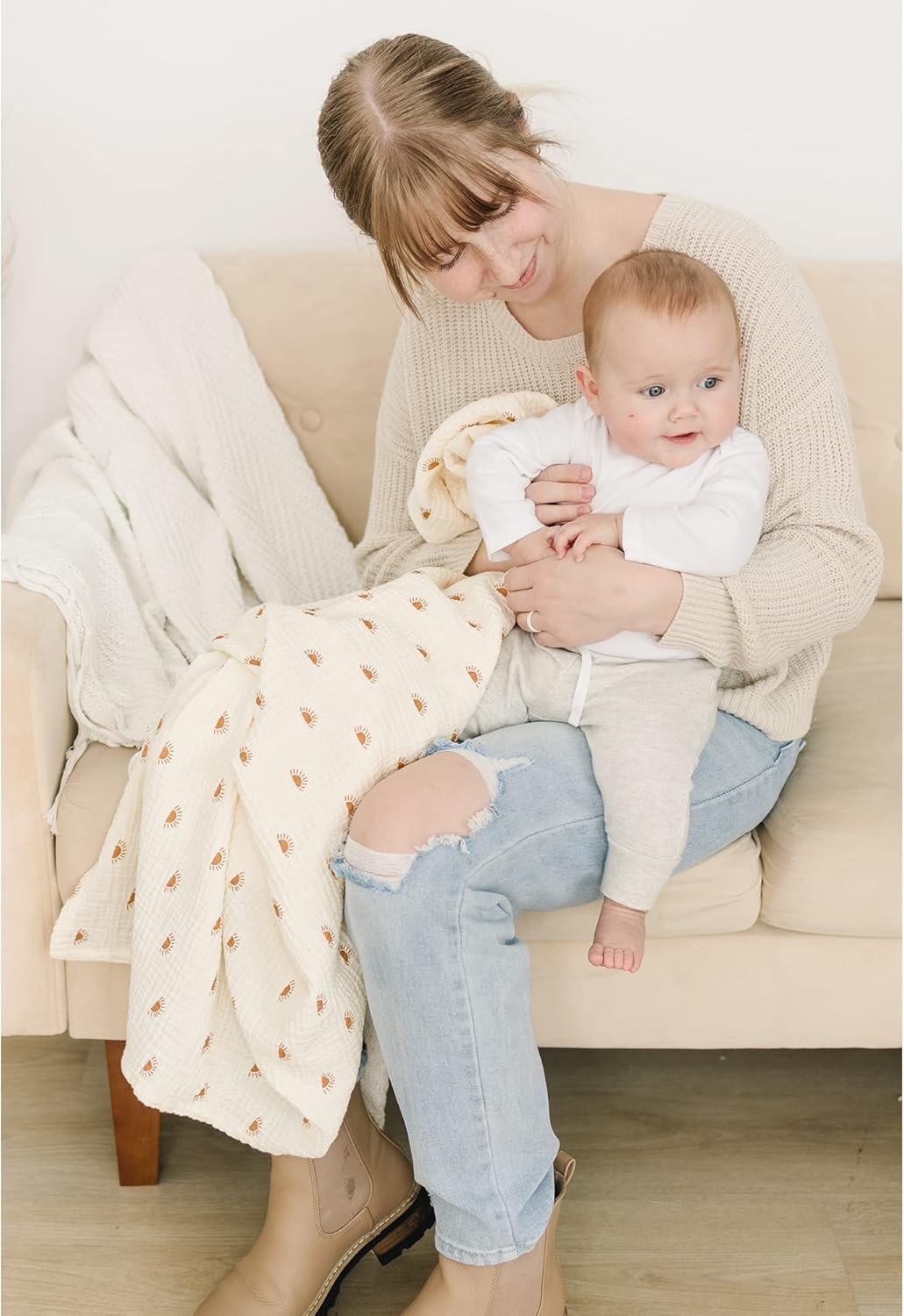 Konssy Muslin Swaddle Blankets - Soft & Breathable Newborn Receiving Blankets | 3 Pack, Large 47 x 47 Inches