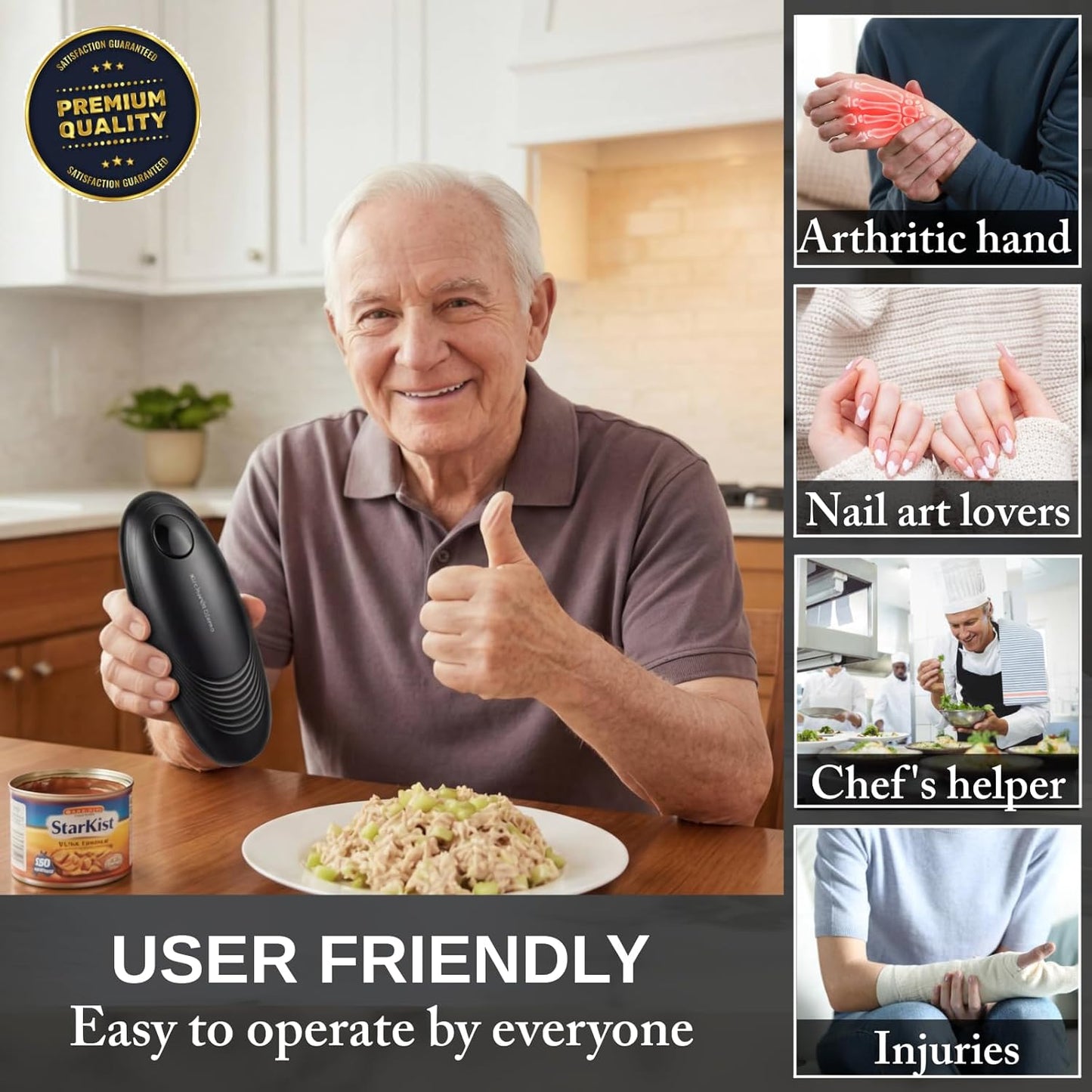 Skiennix Electric Can Opener - One Touch Automatic, Smooth Edge Design | Ideal for Seniors & Arthritis Relief