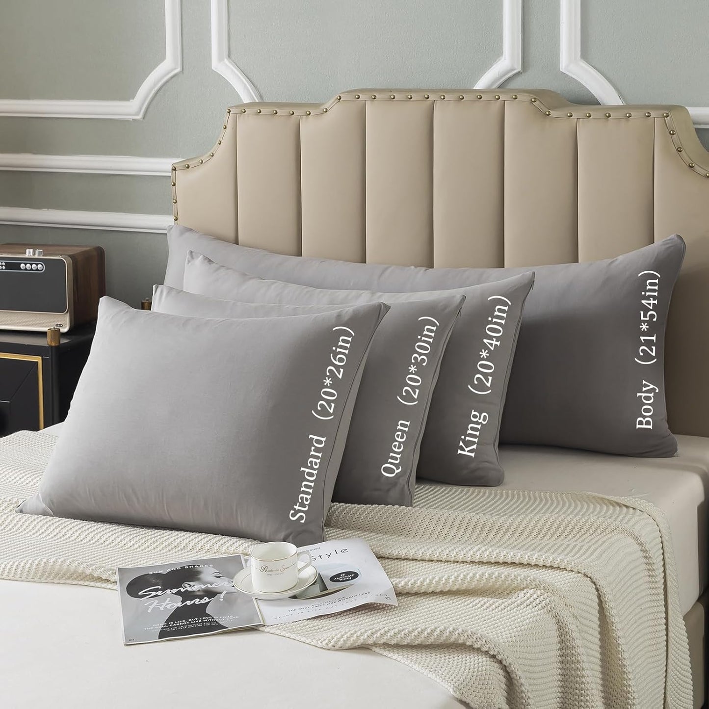 WhatsBedding Standard Jersey Knit Pillowcases - 100% Cotton, Soft & Breathable, Set of 2 | Dark Grey, 20x26 Inches