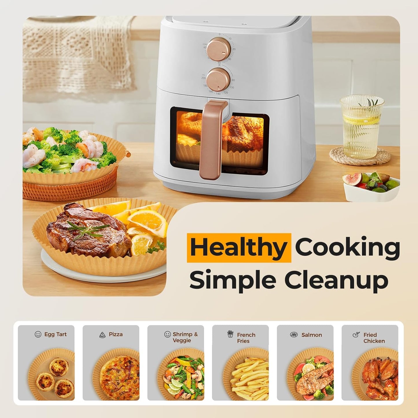 Vailnd Air Fryer Paper Liners - 405 PCS Non-Stick Parchment for 5-8 QT Baskets | Waterproof & Oil-Proof