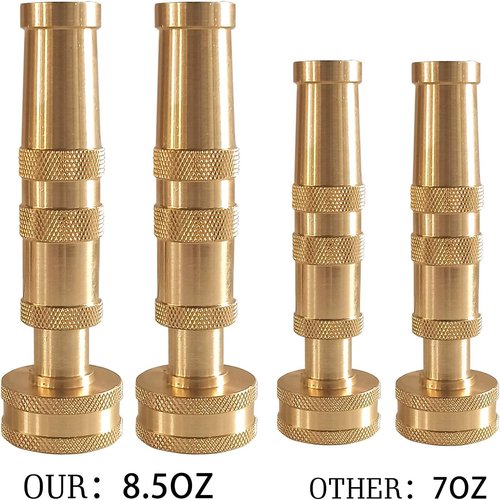 Hourleey Heavy-Duty Brass Hose Nozzle - Adjustable Twist Design with 10 Rubber Washers | 4-Inch, 2-Pack