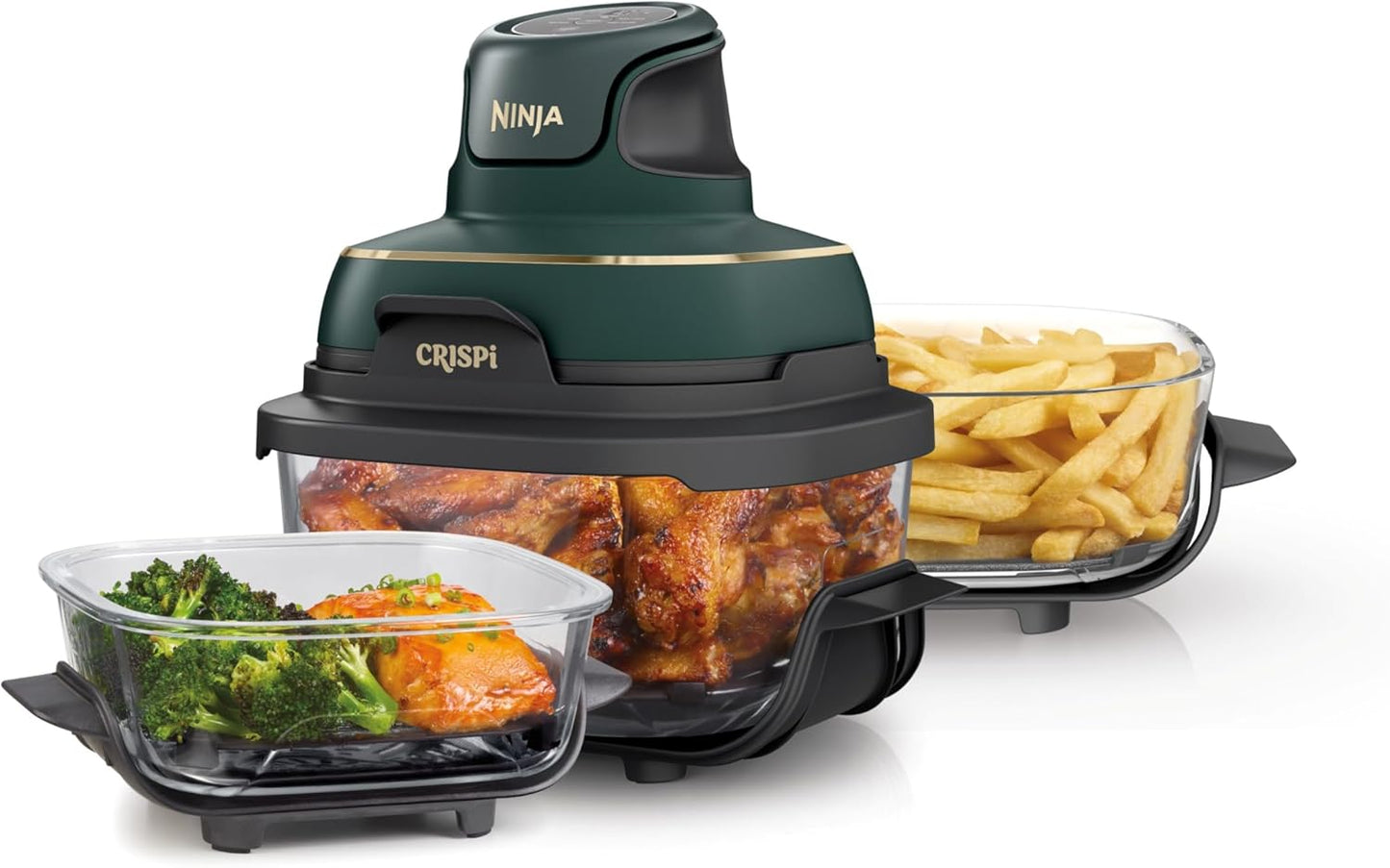 Ninja Crispi 5-in-1 Glass Air Fryer - 450°F, Nontoxic, 4QT & 6-Cup Containers | Dishwasher Safe, Max Crisp, Bake & More | Brit. Racing Green