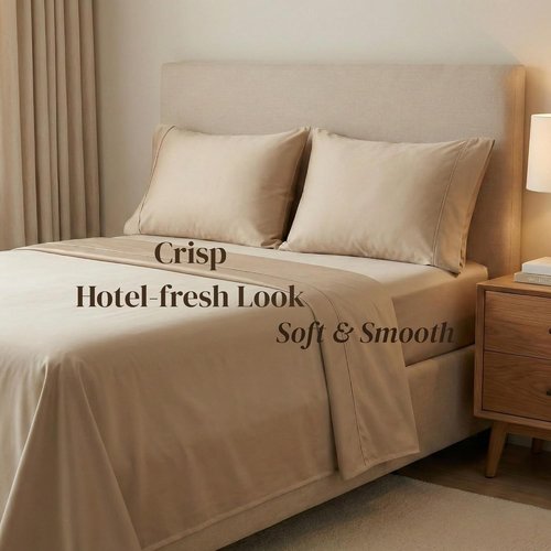Beckham Hotel Collection Pillowcases - Queen Size Set of 2 | Cool Touch Cotton Sateen, 500TC, Silky Soft, Sand